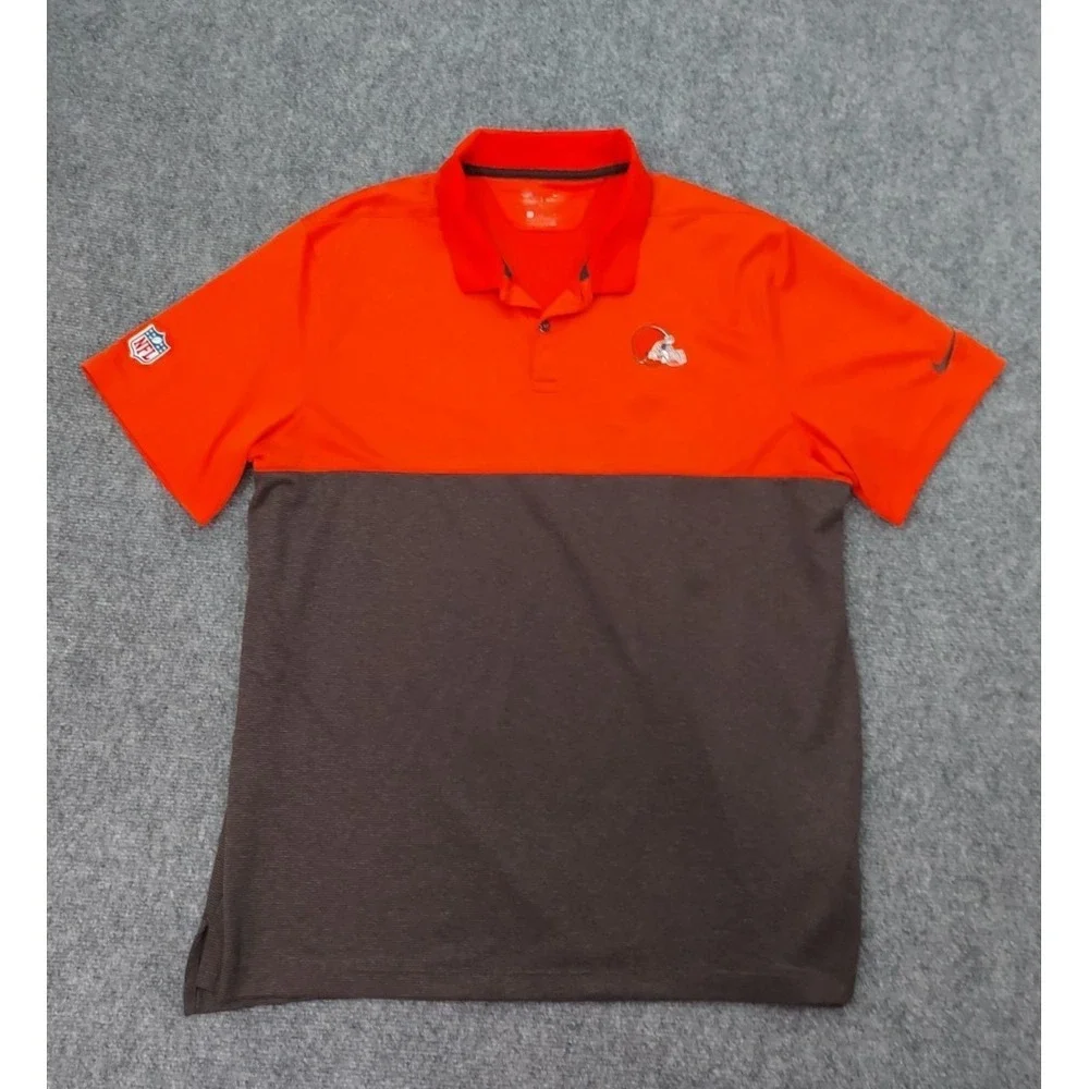 Cleveland Browns Nike Polo Shirt Mens XL Orange Brown Color Block Short‎ Sleeve